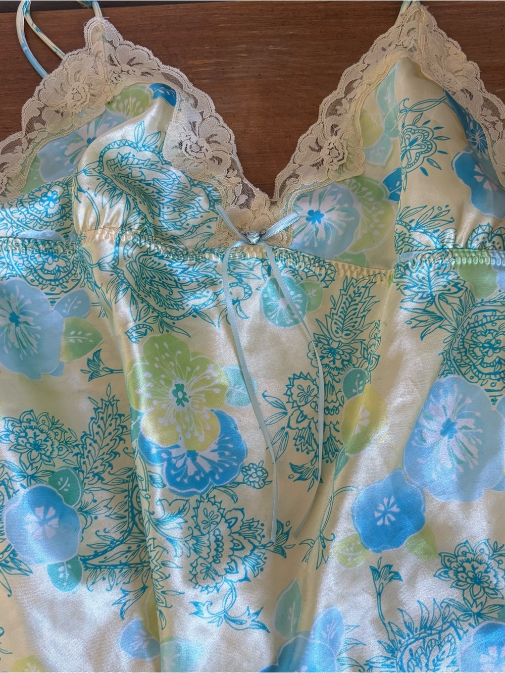 ✨Y2K Secret Treasures Cream Chemise with Blue & Green Floral Print